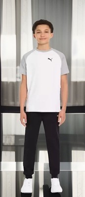 Medium-(8)-Puma-Boys-2 PC-White-Tee & Black-Jogger-Pants  w/Pockets-NIP
