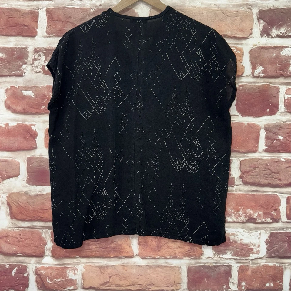 Женская футболка Eileen Fisher Top Small Petite черная шелковая смесь Artsy абстрактная - Изображение 4 из 4