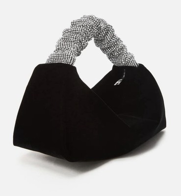 Alexander Wang Black Velvet Mini Rhinestone Scrunchie Bag