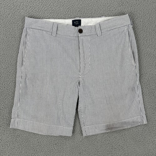 J Crew Seer Sucker Shorts Men 32 8" Inseam Grey White Striped Flex Chino Preppy - Picture 1 of 16