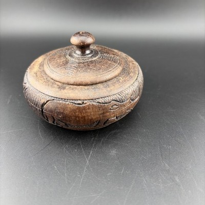 African small  3  dark wood trinket box with lid,hippo,rhino design,vintage.
