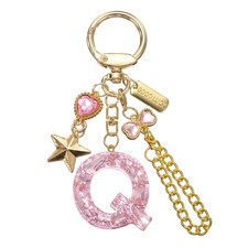 Initial Letter Keychain for Women Cute Heart Butterfly Star Chain Pink Q