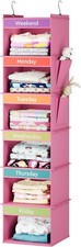 6-Shelf Weekly Hanging Closet Organizer, Weekly Clothes Organizers for Kids