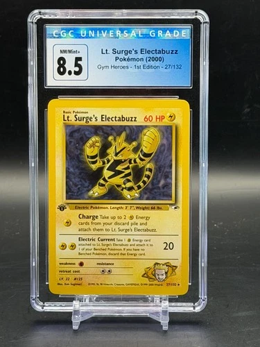 CGC 8.5 NM/Mint+ Lt. Surge's Electabuzz Gym Heroes 1st Edition Pokemon 27/132