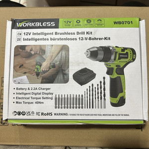 WORKBLESS WB0701 12V Brushless Drill Kit 3/8" Keyless 2-Speed 40Nm w/ Battery