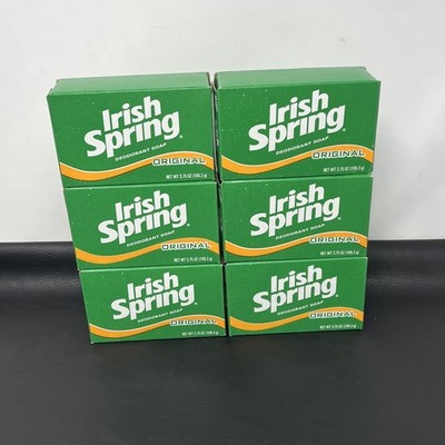 Vintage Irish Spring Deodorant Soap Original 3.75 Oz Bars 6 Pack Green