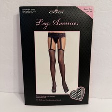 Leg Avenue Fishnet Stocking with Attached Lace Garter Belt 1656Q Black