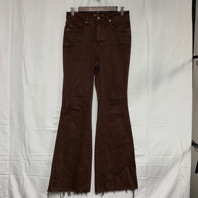 Judy Blue Flare Jeans Womens 5/27 Brown Garment Dyed Raw Hem JB88803 C