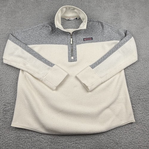 Vineyard Vines Sweatshirt Women Medium White Fleece Shep Quarter Zip Pullover