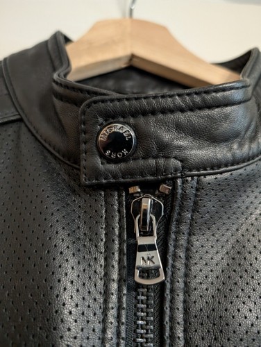 Michael Kors Man Perforated Leather Moto Jacket Black Size Large RRP £500 BNWT - Picture 10 of 12