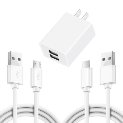 2x High Stability white USB Cable + Dual USB Power Adapter f Samsung Galaxy S7