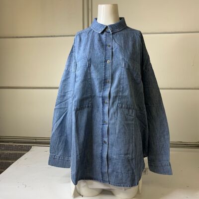 DENIM MOCK NECK H/S TEE / INDIGO Lサイズ