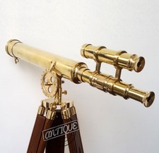 Vintage Vintage Brass Telescope with Stand Tripod Double Barrel Marine Tele