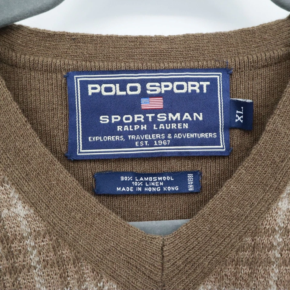 Polo Sport Ralph Lauren Wool Linen Sweater Vest Men XL Brown Academia Vintage - Image 2 of 4