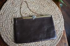 Etra Vintage Envelope Leather Clutch Purse, Brown and Gold w Chain Strap