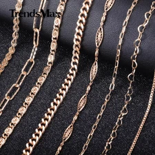  585 Rose Gold Filled Paperclip/Curb/Box/Snail/Heart Chain Necklace 3-7mm 20-24"