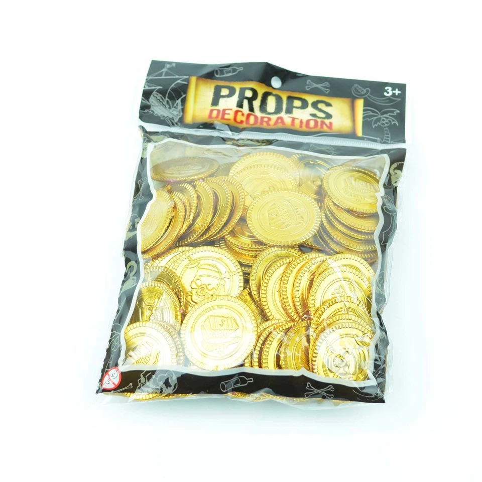 100 Monedas de Oro Tesoro Pirata Juguetes Pinnata Niños Cumpleaños Botín Fiesta Bolsa Rellenos Foto 3 de 4