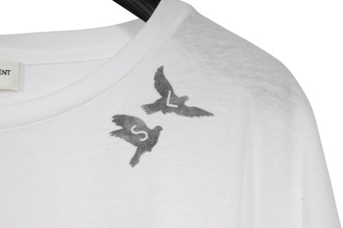 Saint Laurent Women SL Logo Crop Top T Shirt Extra Large White Black Cotton Bird - Picture 3 of 5
