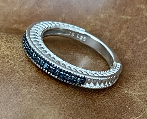 Affinity Vintage Style 0.34ct Pave’ Blue Diamond Sterling Wedding Band Ring 5.25 - Picture 3 of 12