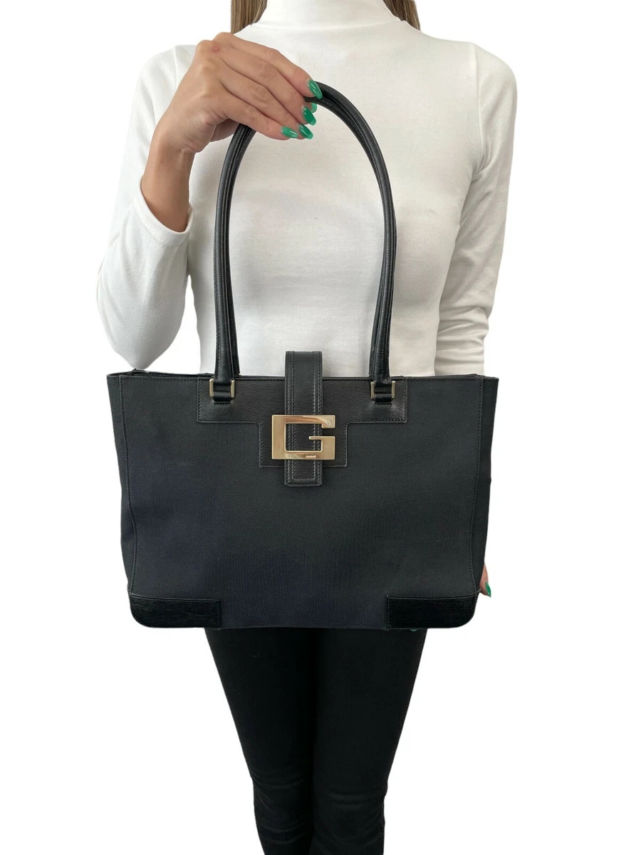 black canvas black gucci tote bag