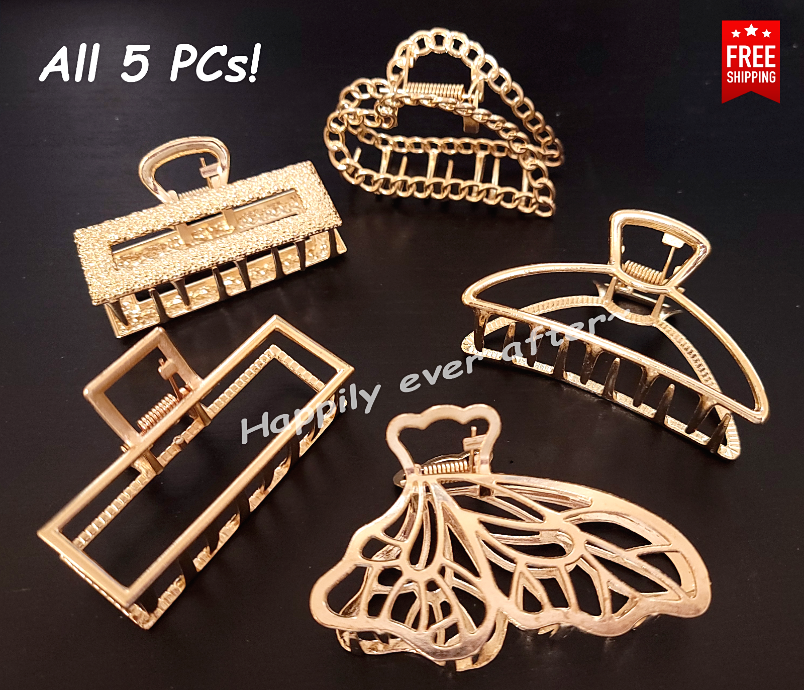 5 PCs Hair Clips/ Gold Hair Claw Clips/ Chain, Butterfly, Heart Hair Clips | eBay 5 PCs Hair Clips/ Gold Hair Claw Clips/ Chain, Butterfly, Heart Hair Clips | eBay