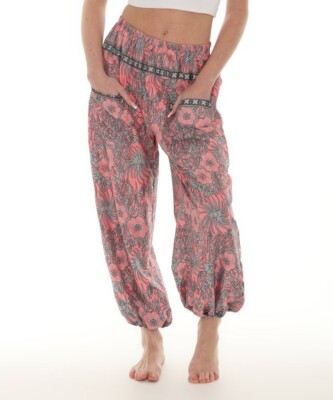 Shoreline Pink & Gray Floral Harem Pants Size-2X