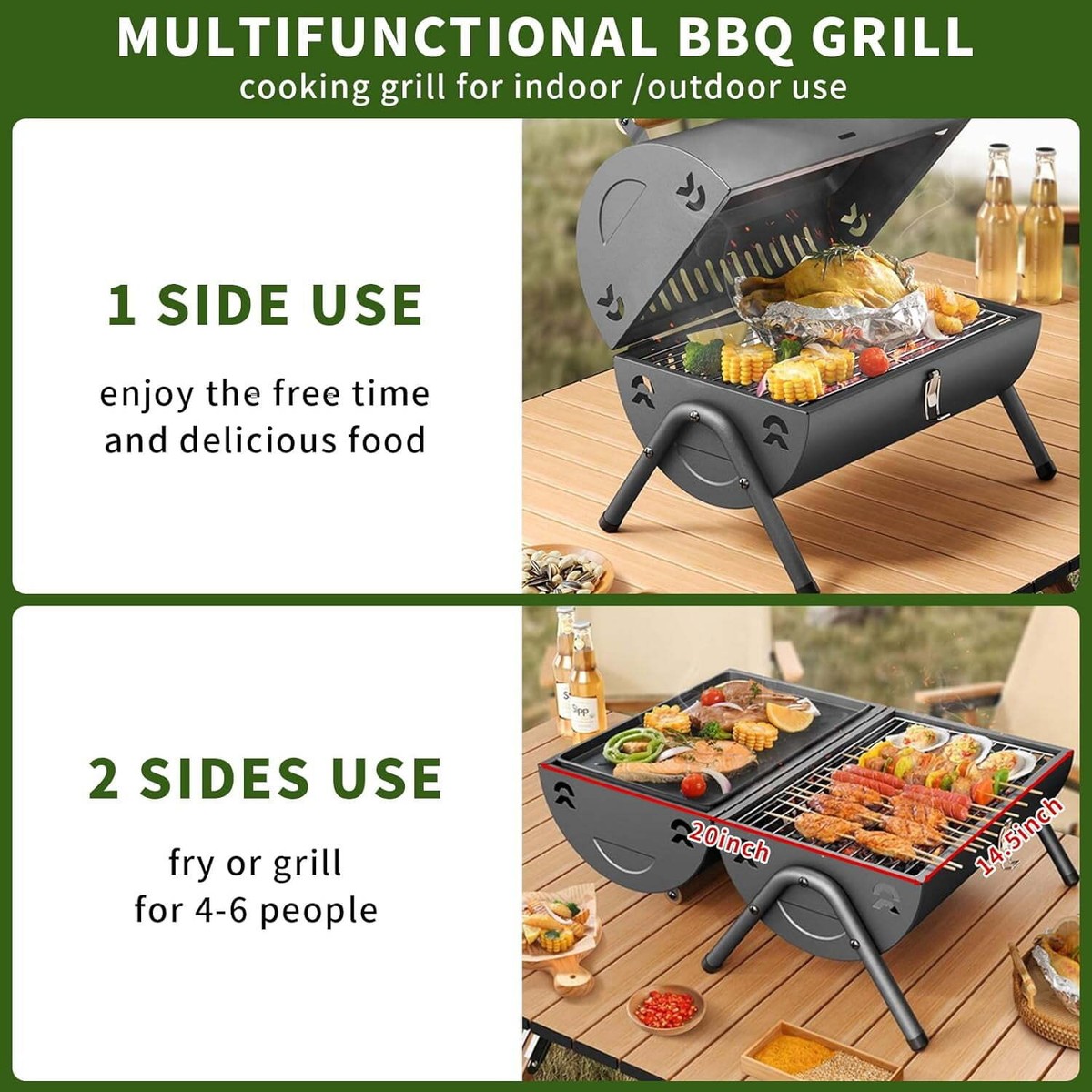 Charcoal Grill Or Fry Small Portable Double Sided Baking Barbecue