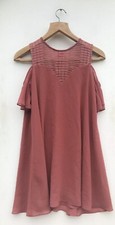 Boohoo Size 8 Pink Brown Lace Dress Off Shoulder