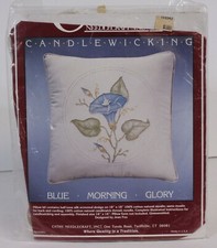 Vtg Candlewicking Kit Cathy Needlecraft Blue Morning Glory Pillow 16x16 Retro