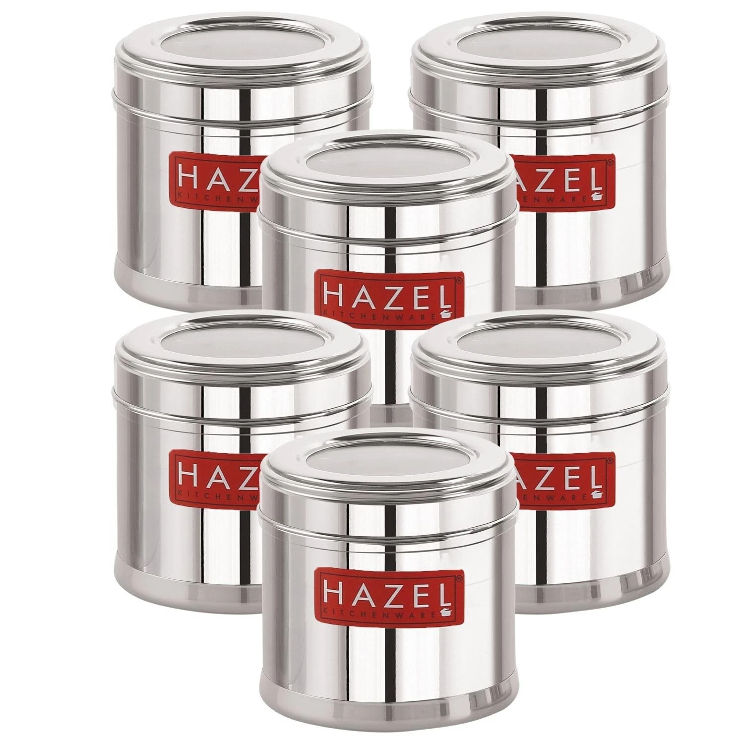Conjunto De 6 Acero Inoxidable Masala Caja Almacenaje Cocina 450ML Cada Top Ver