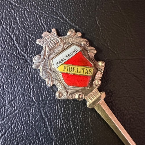 VINTAGE 800 STERLING SILVER w/ KARLSRUHE FIDELITAS CREST SOUVENIR SPOON GERMANY - Picture 2 of 5