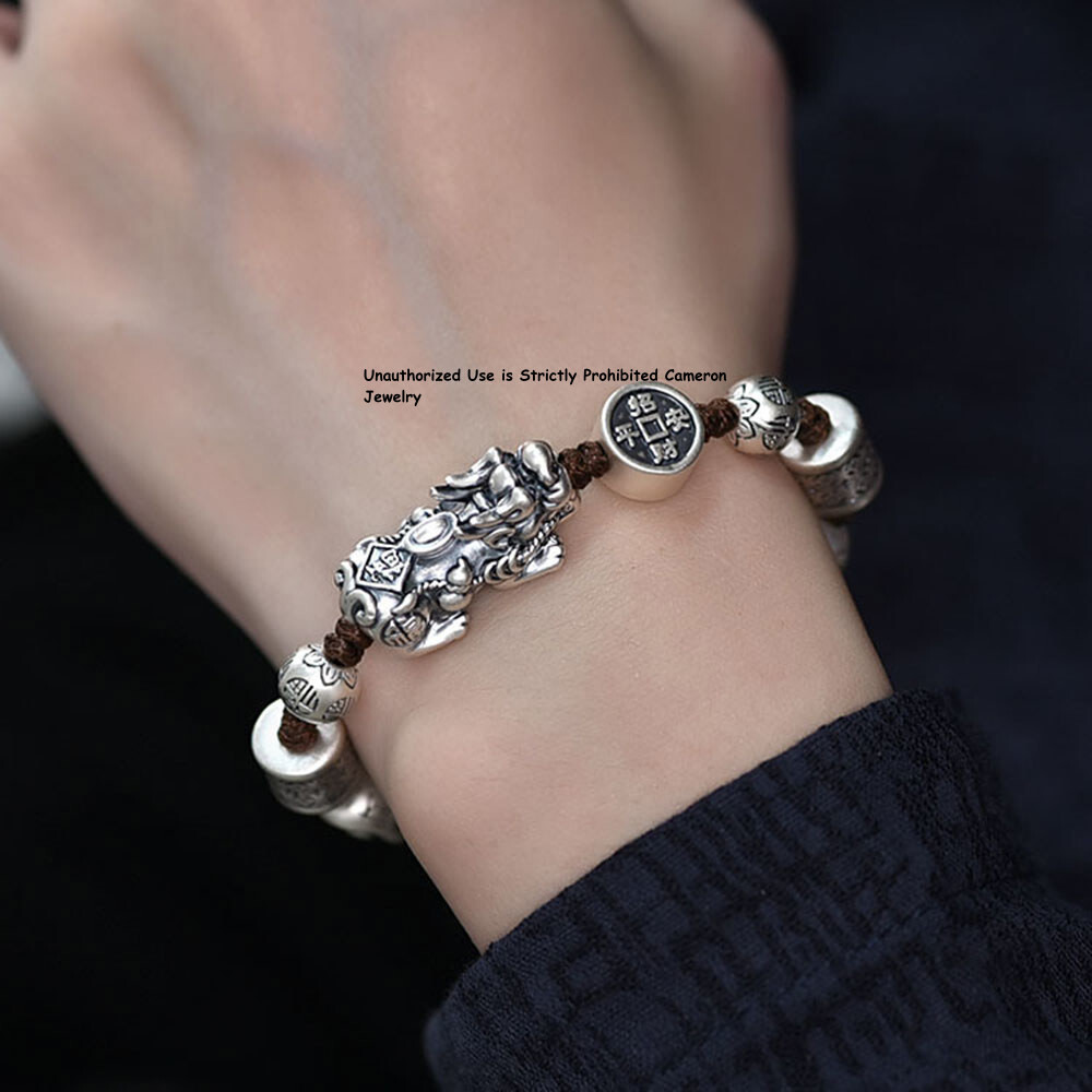 至高　宝玉ブレスレット Pure S999 Fine Silver 999 Men Women Wealth Dragon Pixiu Bead