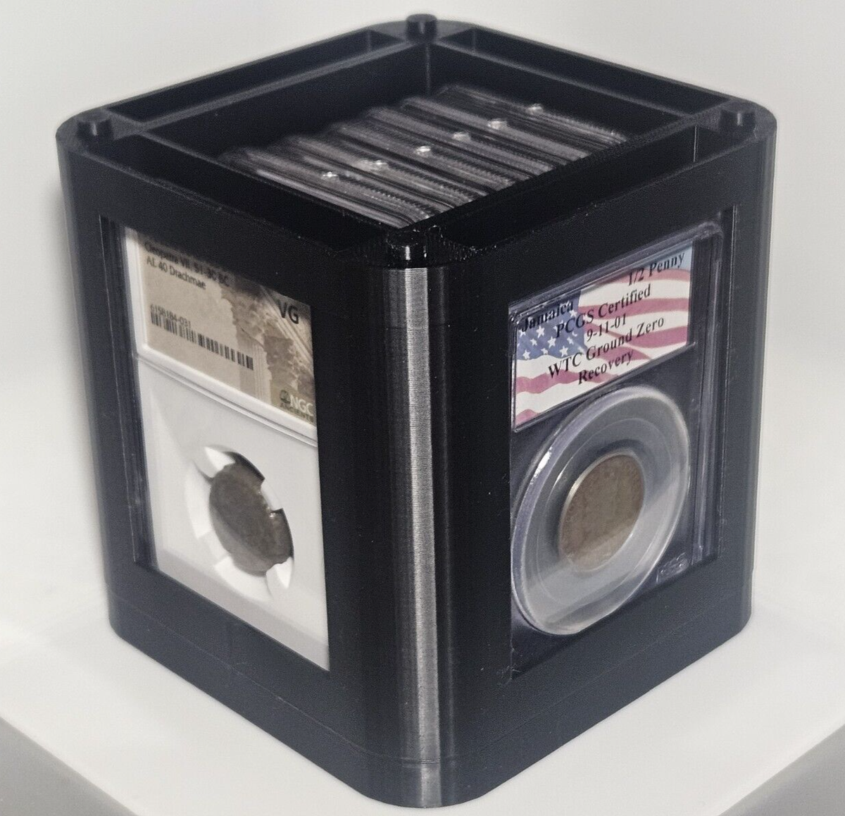 Coin slab stackable display storage for NGC PCGS ANACS CAC 3D