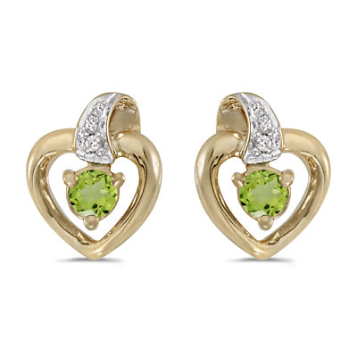Ohrringe 10 Karat Gelbgold rund Peridot und Diamant Herz