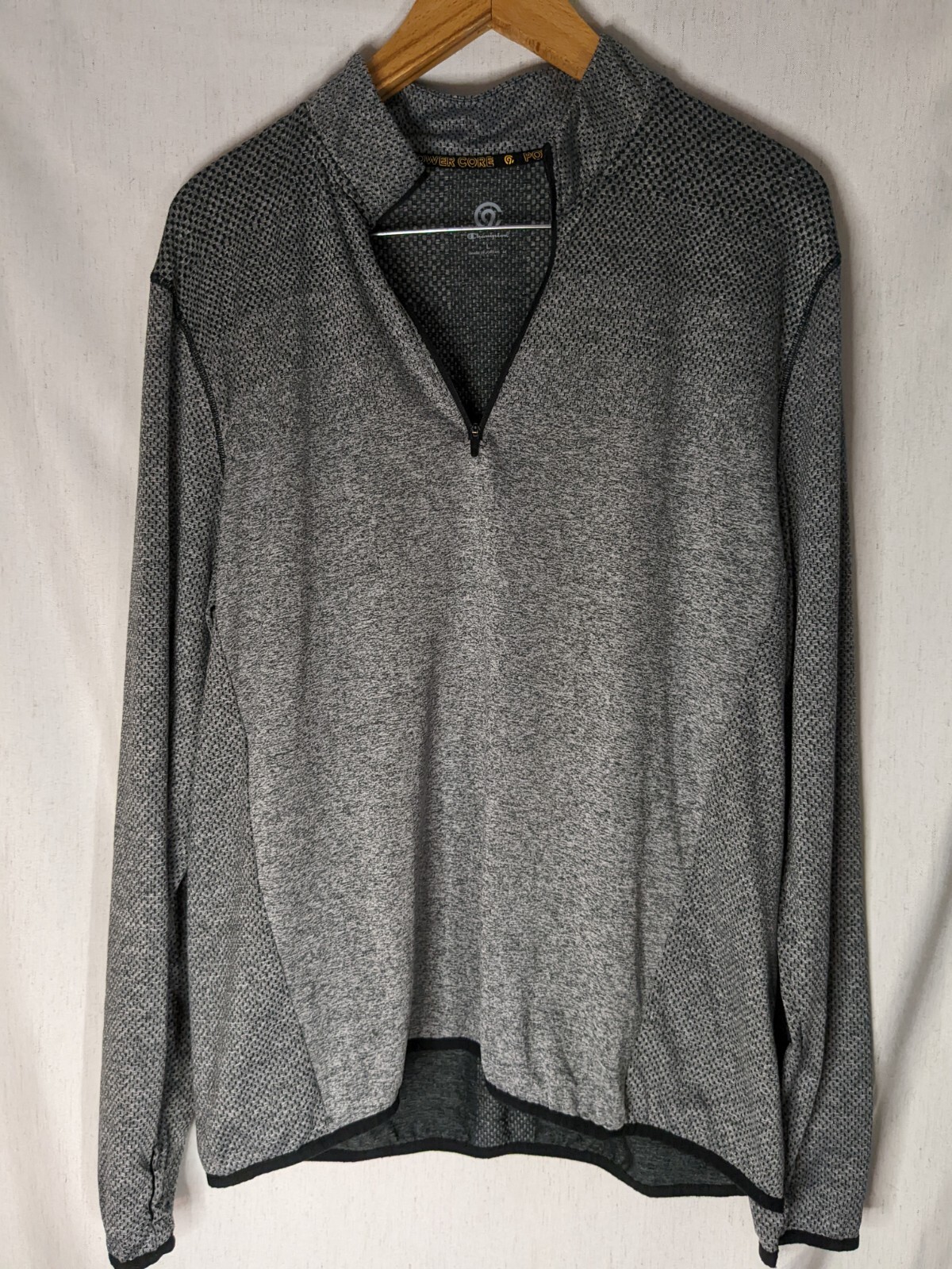 CHAMPION Power Core Grey Running Long Sleeve Shirt 1/4 Zip Athletic Large
