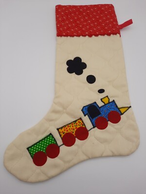 Vintage Christmas  Stocking  with Train Made from Felt & Fabric  15''