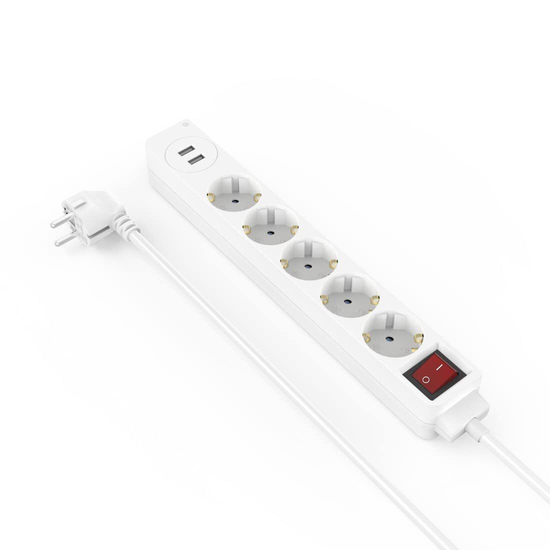 Hama - Multipresa 5 posizioni Schuko, spina Schuko, cavo 1.4 metri, bianco, con