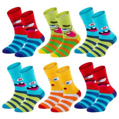 6 Paar Kinder Socken Lustige Monster für Jungen & Mädchen bunte Motive Ökotex