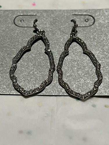 NEW Silver Plated Accessories Loops w White Rhinestones Fashion Earrings 1.5x.5 - Picture 4 of 6
