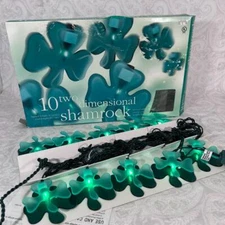 Rare Vtg  Novelty St. Patricks 10 Two Dimensional Shamrock Plastic Light String