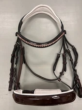 Halter Ego Brown Patent Leather Double Bridle. Size Full w Cob Browband.