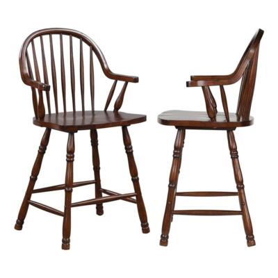 Sunset Trading Andrews 24'' Windsor Wood Barstools with Arms in Brown (Set of 2)