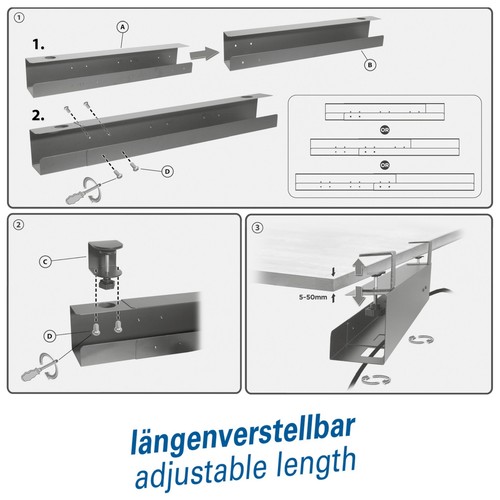 Verstellbar Office Schreibtisch-Kabelkanal I Metall Steckdosenleiste Ablage XXL - Bild 7 von 8