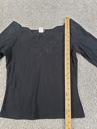 Camisa Kay Celine para mujer manga 3/4 grande negra nailon cuello en V cuentas - Imagen 3 de 9