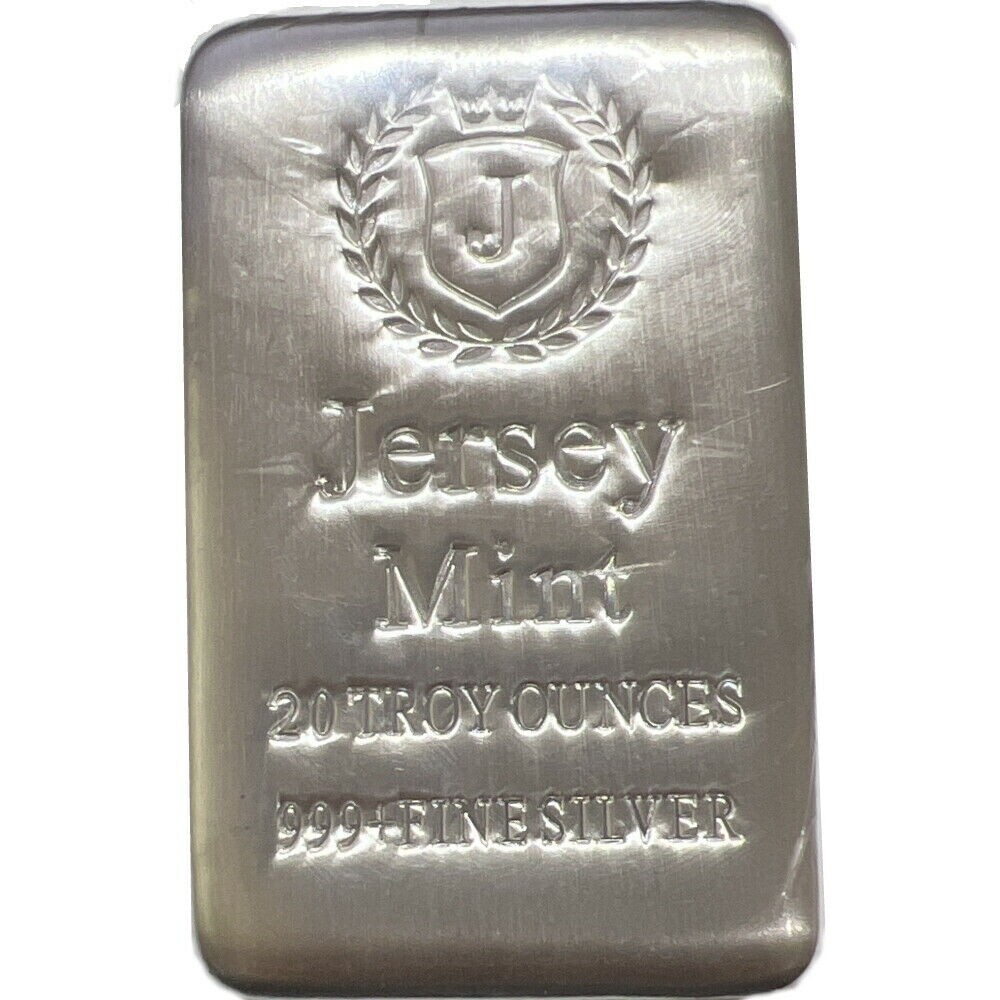 20 oz 0.999 Silver Bullion Casted Bar - Jersey Mint - Free