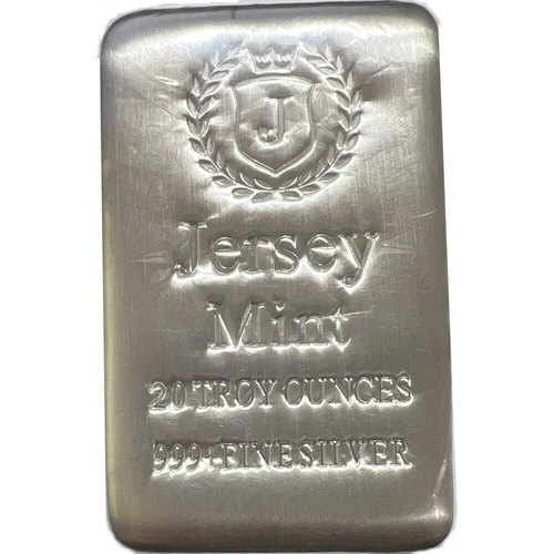 20 oz 0.999 Silver Bullion Casted Bar - Jersey Mint - Free Shipping - In Stock