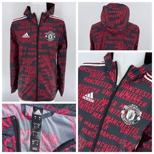 Manchester United Adidas Full Zip Hooded Jacket S Black Red Poly YGI O4-11