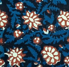 Block Print By the Yard Indian Floral Fabric for Sewing Dressmaking Blue Red