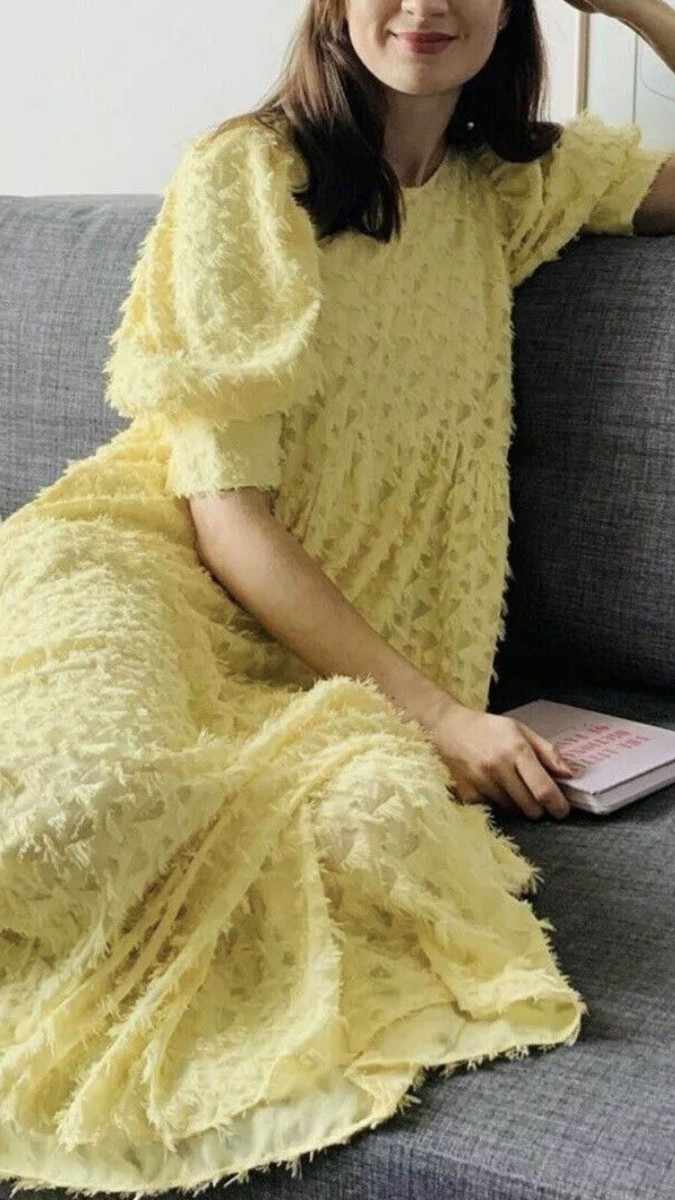 Zara | Dresses | Zara Yellow Knit Mini Dress Organza Ruffle
