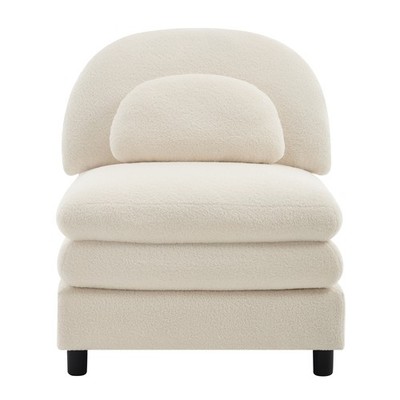 Curved Armless Sofa Teddy Fabric W/Pillow Beige White 30.31''L